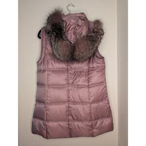 Andrew Marc Dusty Rose Quilted Down Vest with Faux Fur Trim
